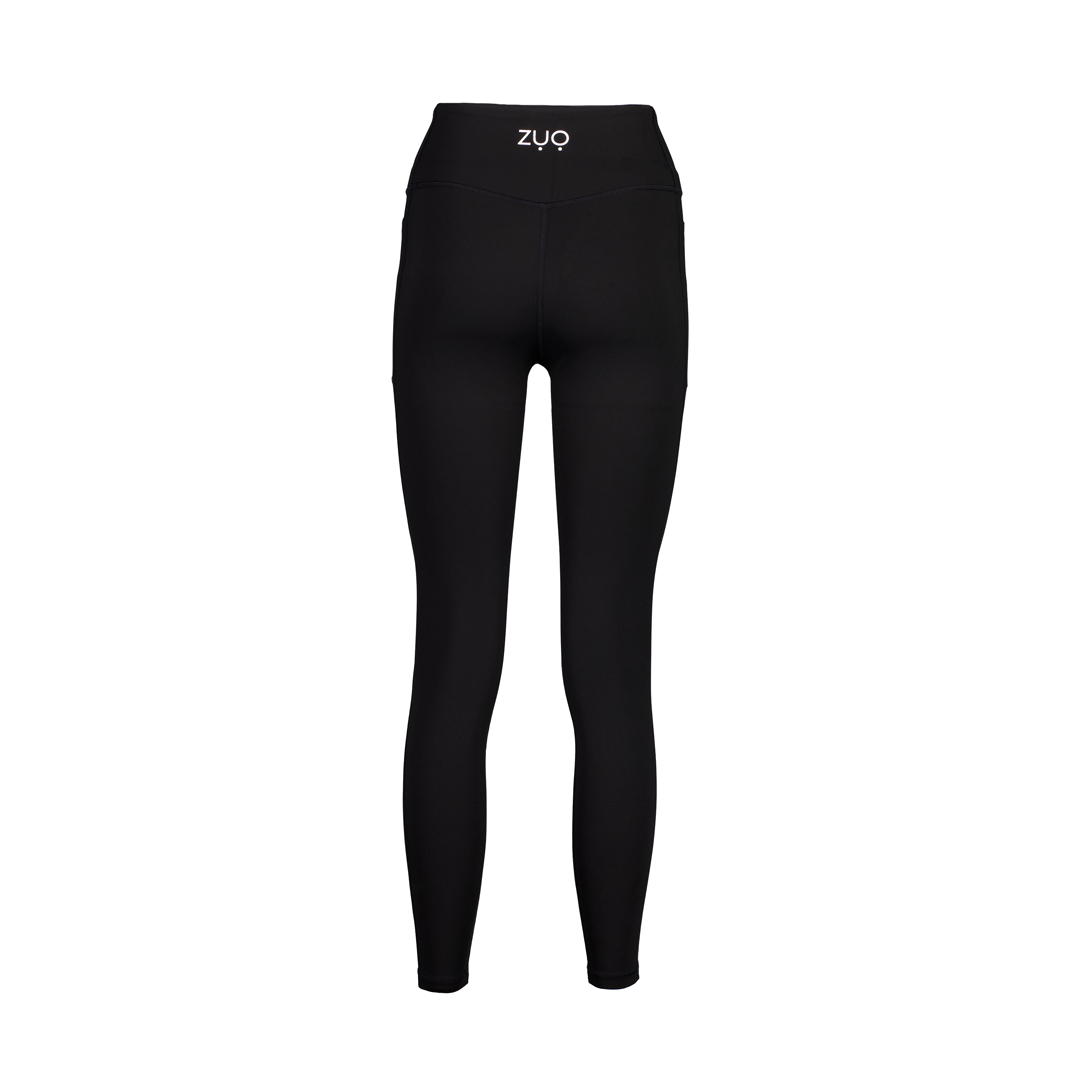 View from back. Ghost mannequin in full-length leggings in black