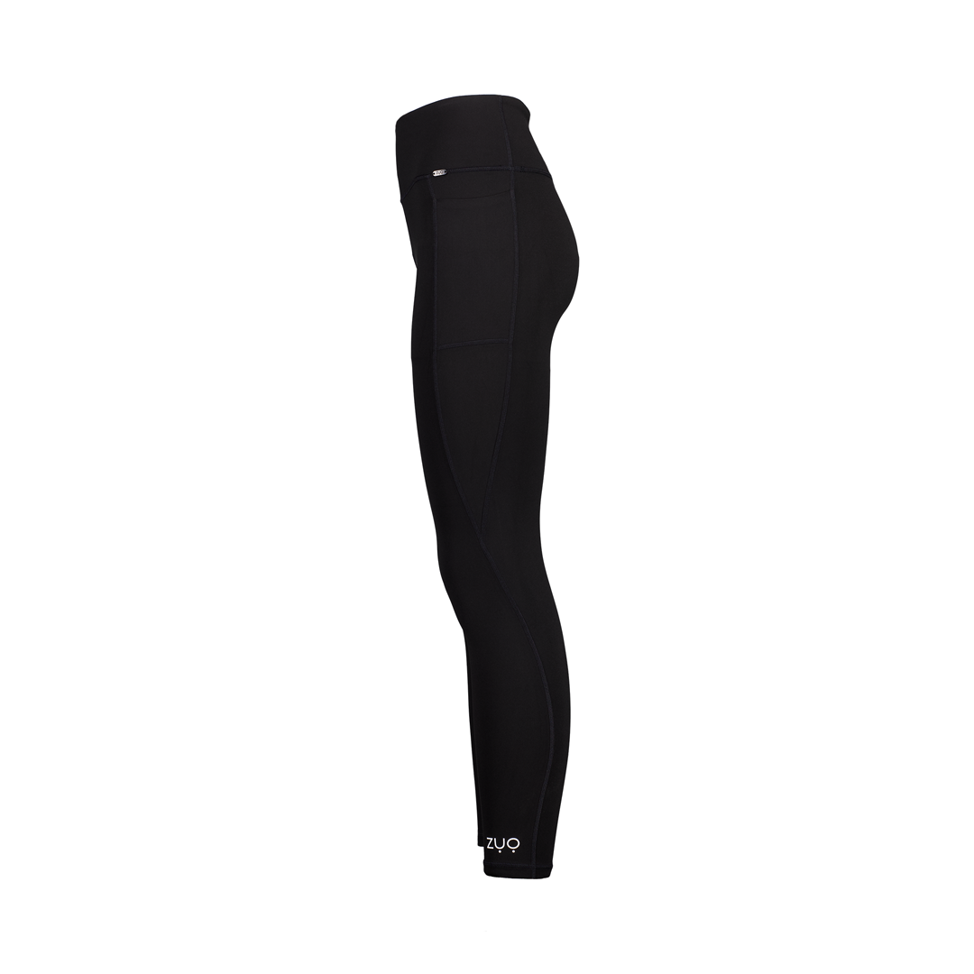 View from side. Ghost mannequin in full-length leggings in black