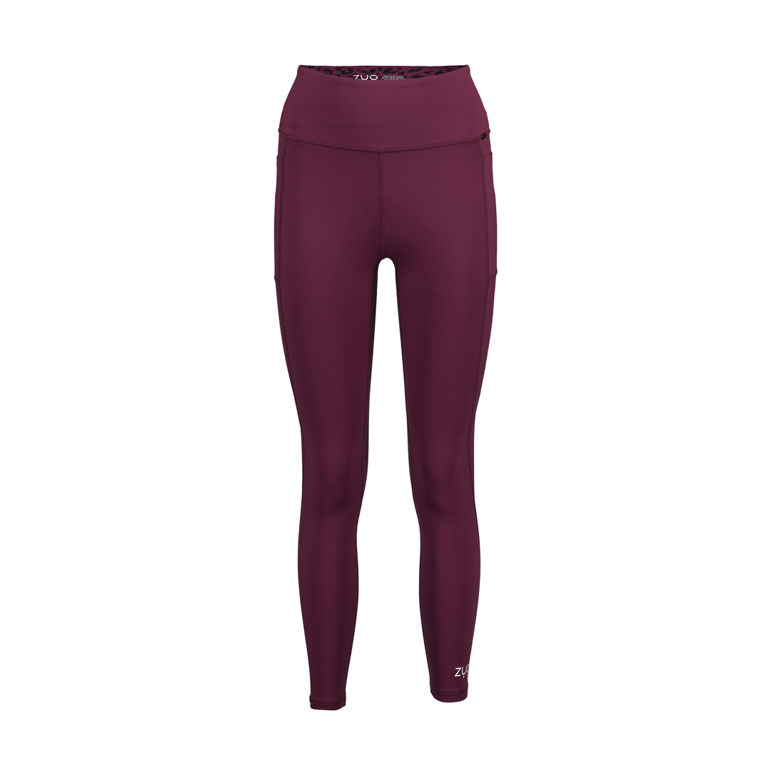 View from front. Ghost mannequin in full-length leggings in Windsor Wine, a deep berry or burgundy colour