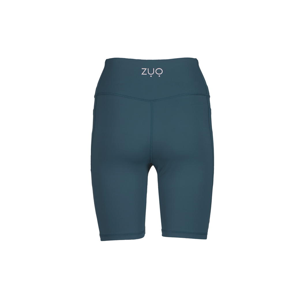 Back view, ghost mannequin in mid-length shorts in Arctic Teal, a dusty blue-green colour