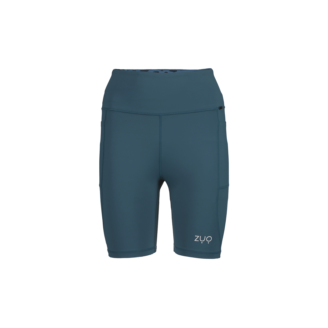 Front view, ghost mannequin in mid-length shorts in Arctic Teal, a dusty blue-green colour